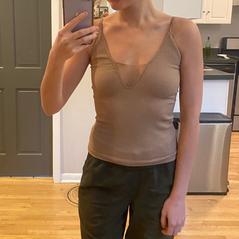 Free People ribbed tank with mesh detail
